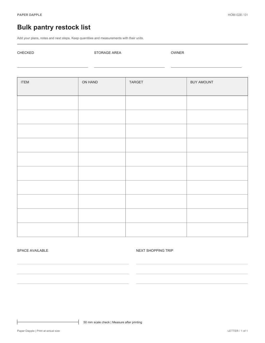 Preview of Bulk pantry restock list