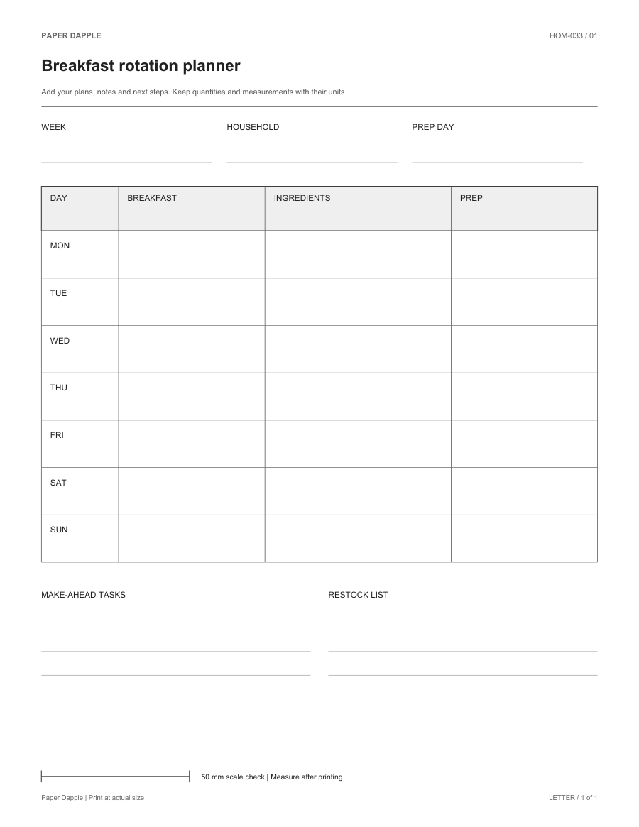 Preview of Breakfast rotation planner