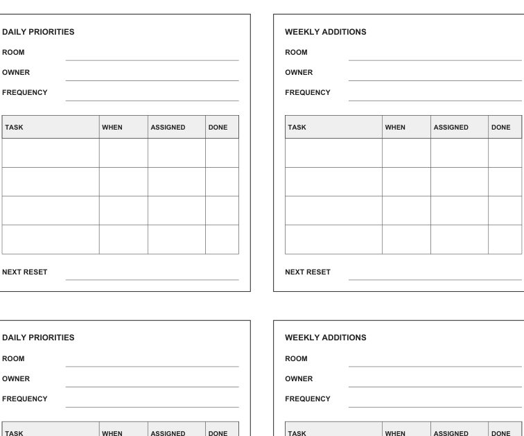 Preview of Kitchen reset routine card sheet