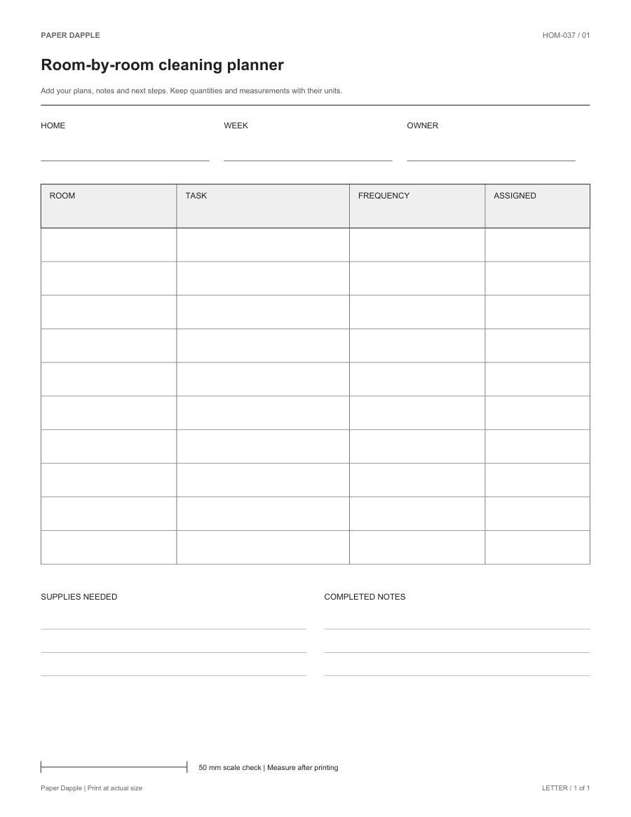 Preview of Room-by-room cleaning planner