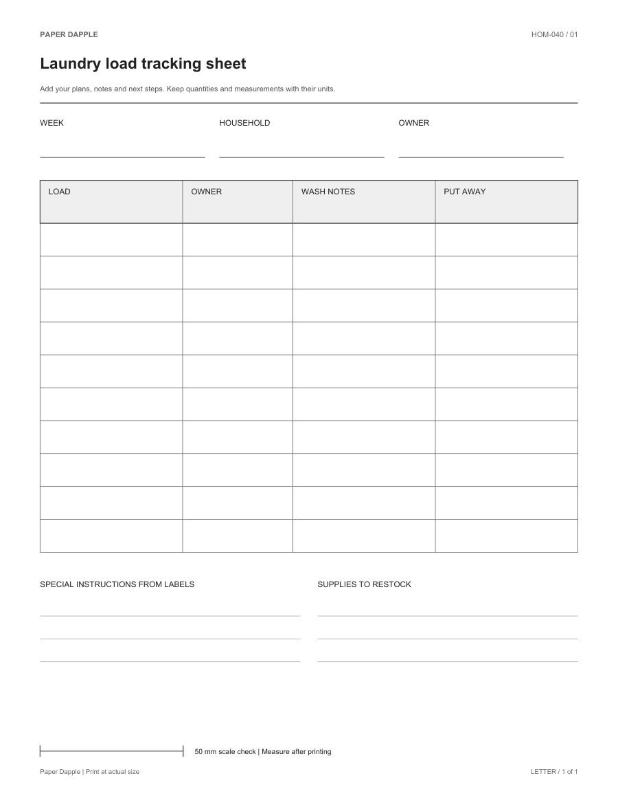 Preview of Laundry load tracking sheet