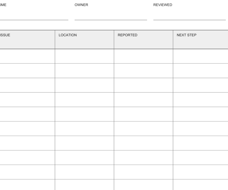 Preview of Household repair request log