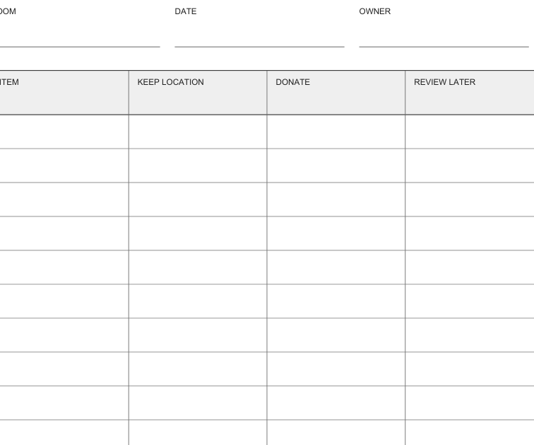 Preview of Room decluttering decision sheet