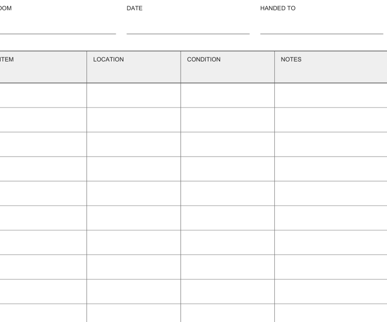 Preview of Room handover checklist
