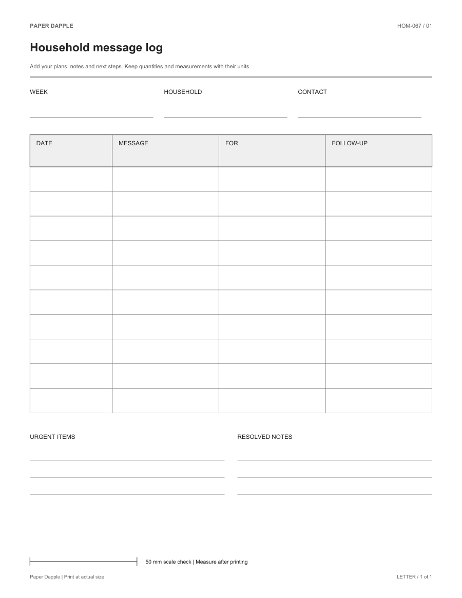 Preview of Household message log