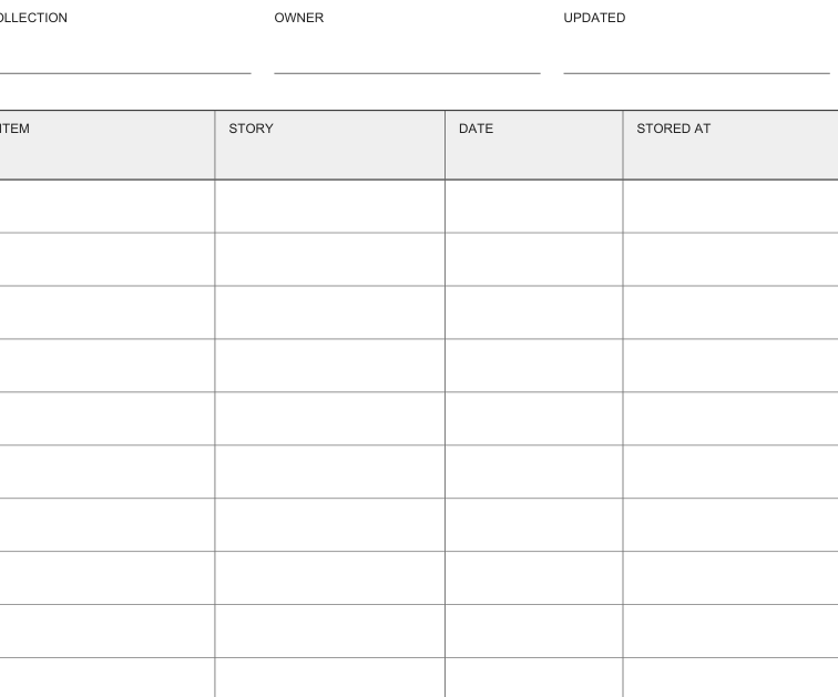 Preview of Keepsake inventory sheet