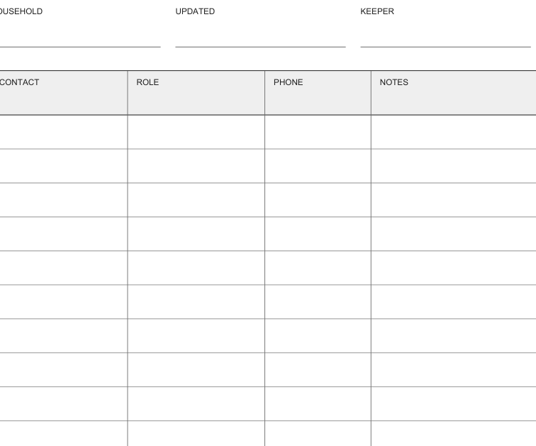 Preview of Emergency contact blank organizer