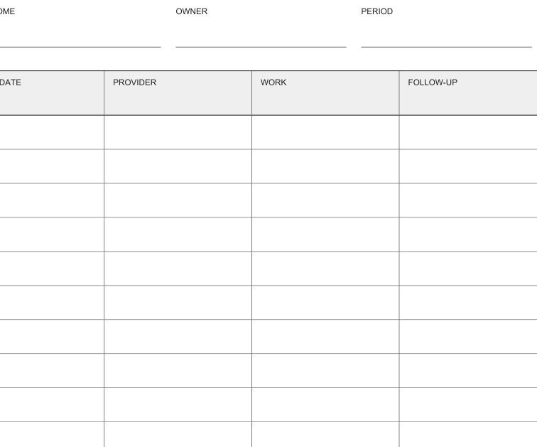 Preview of Home service visit log