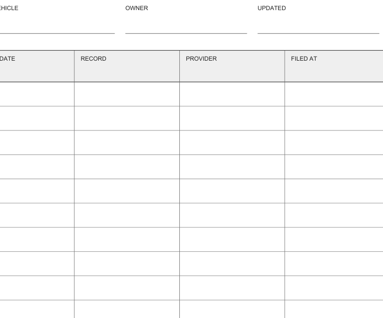 Preview of Vehicle service document index
