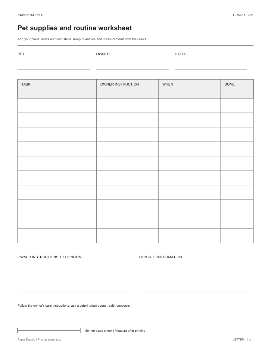 Preview of Pet supplies and routine worksheet