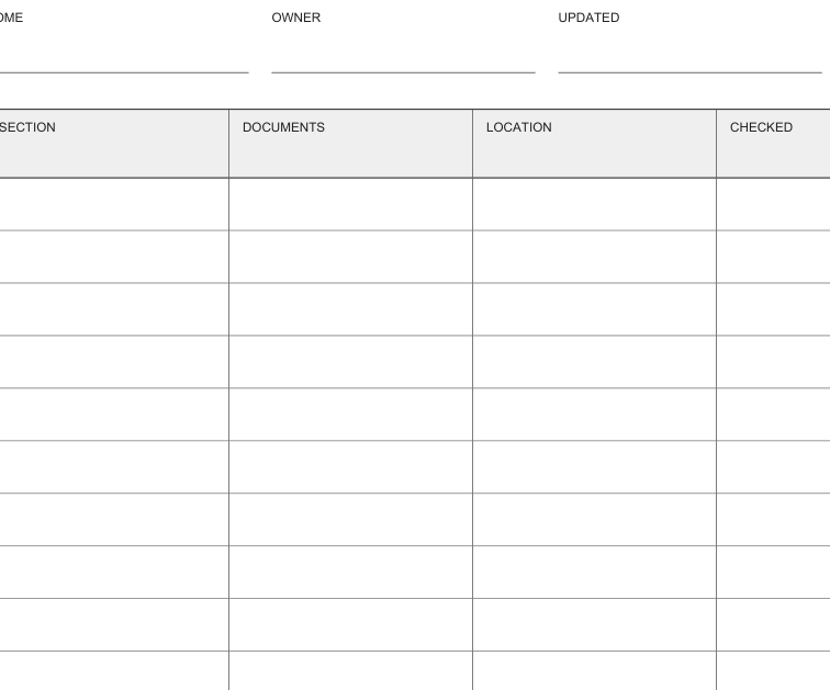 Preview of Home reference binder contents
