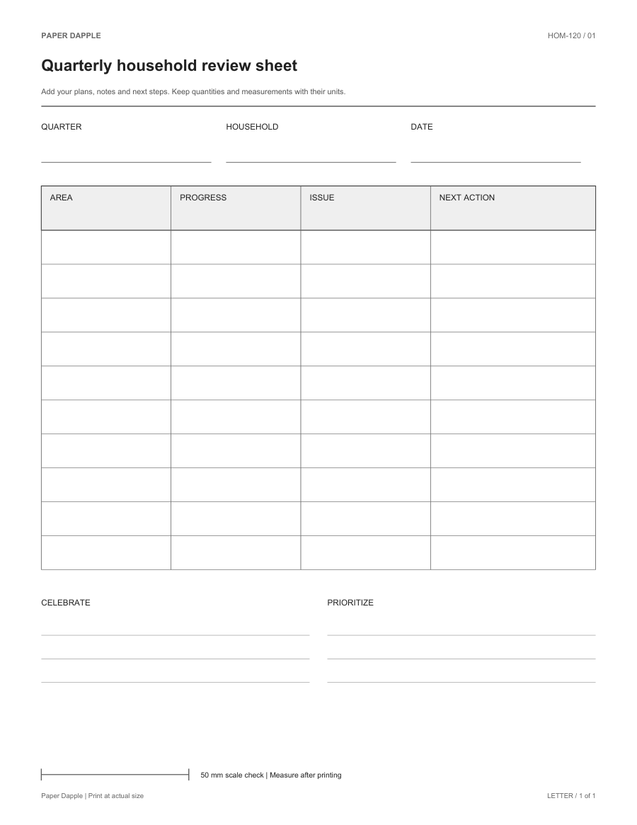 Preview of Quarterly household review sheet