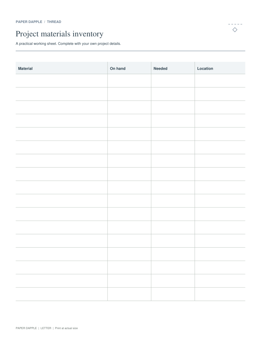 Preview of Household project materials list