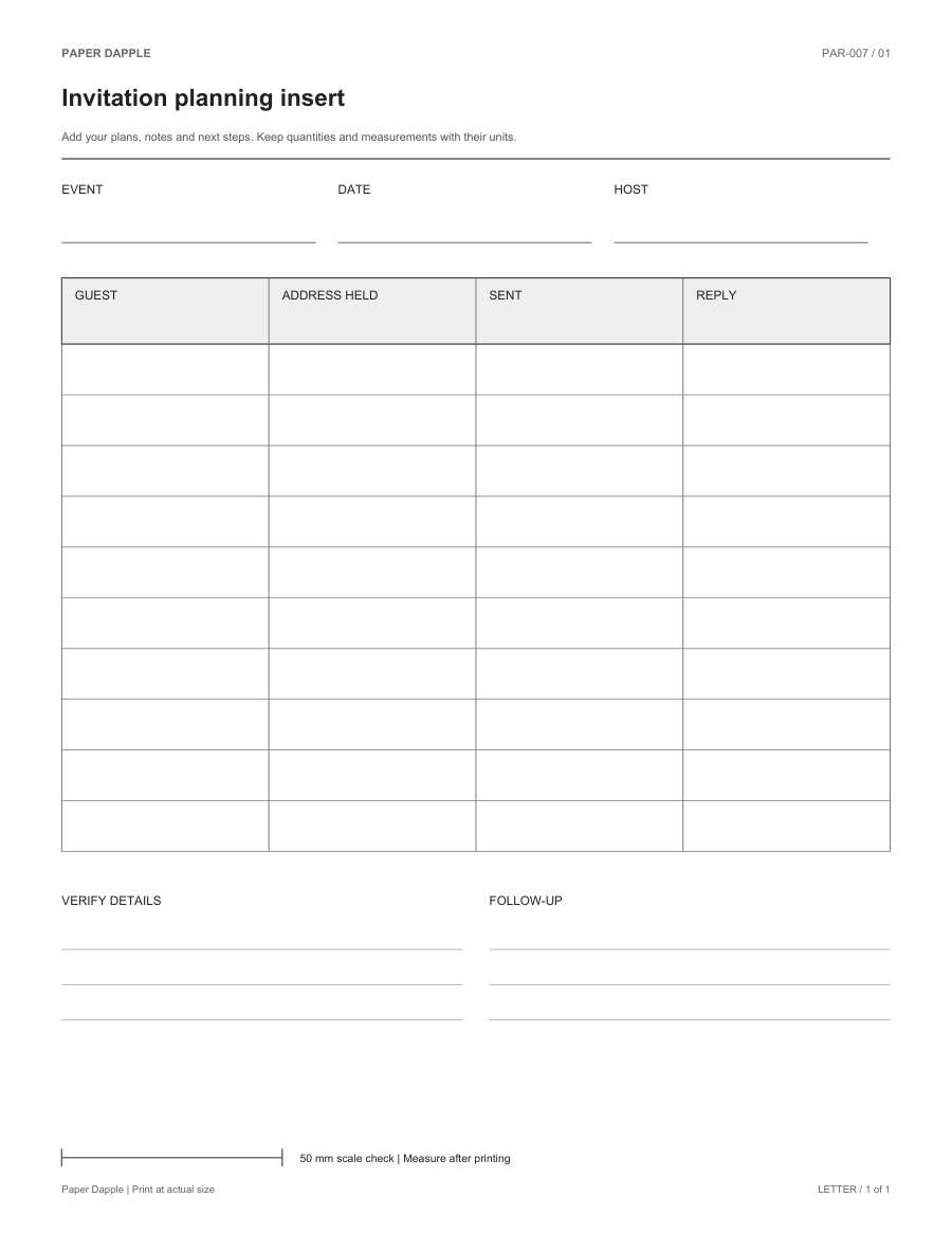 Preview of Invitation planning insert