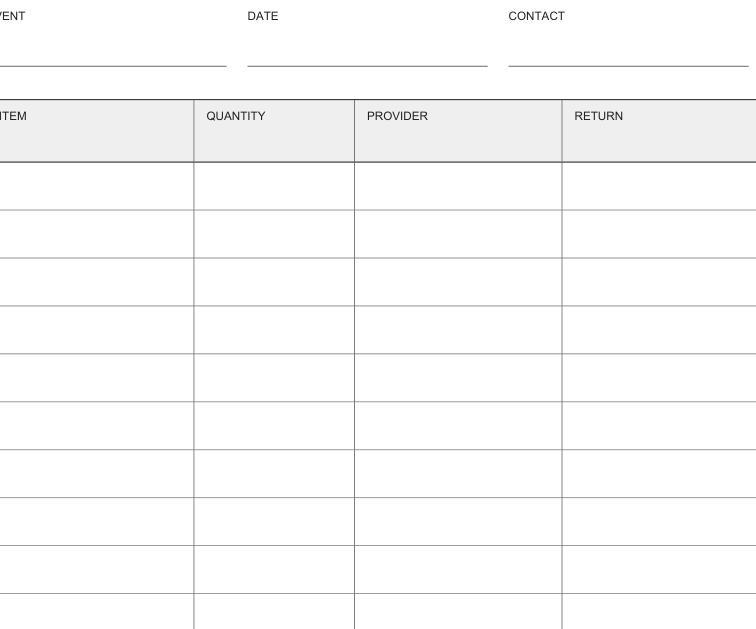 Preview of Party equipment rental checklist