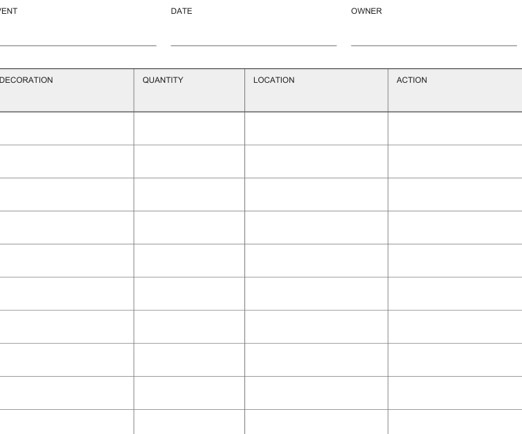 Preview of Party decoration inventory