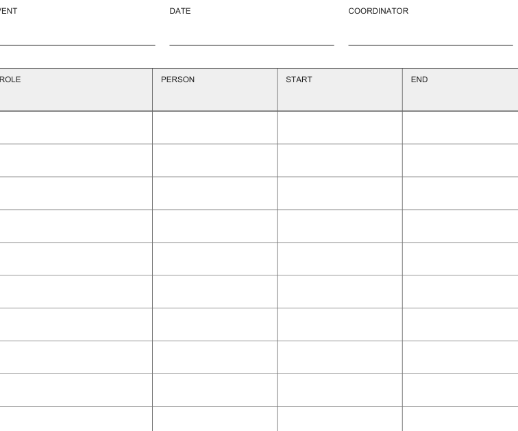 Preview of Event volunteer shift record