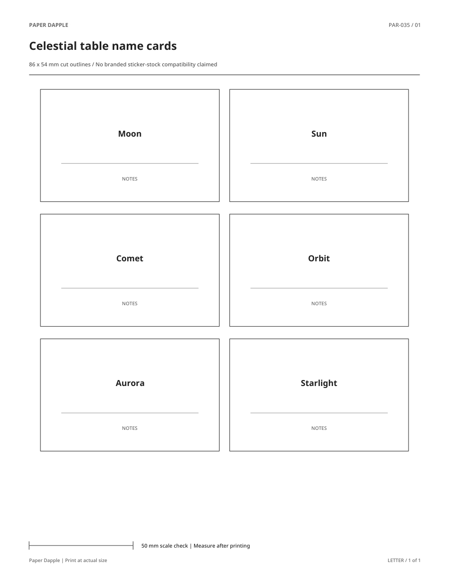 Preview of Celestial table name cards