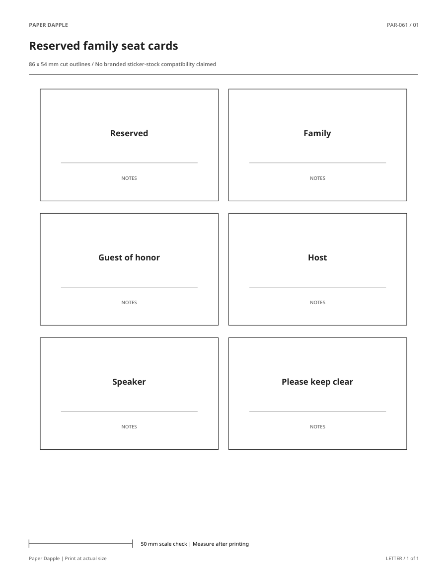 Preview of Reserved family seat cards