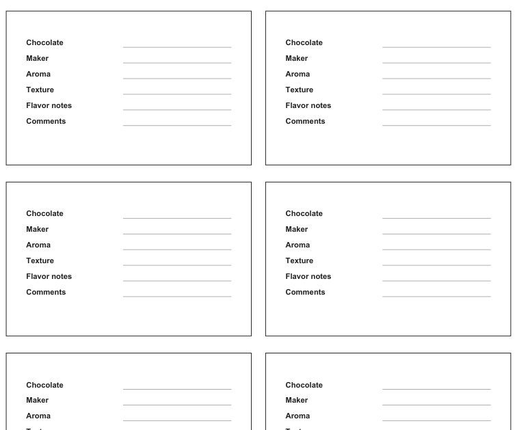 Preview of Chocolate tasting note cards