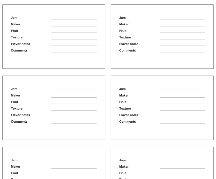 Preview of Jam tasting note cards