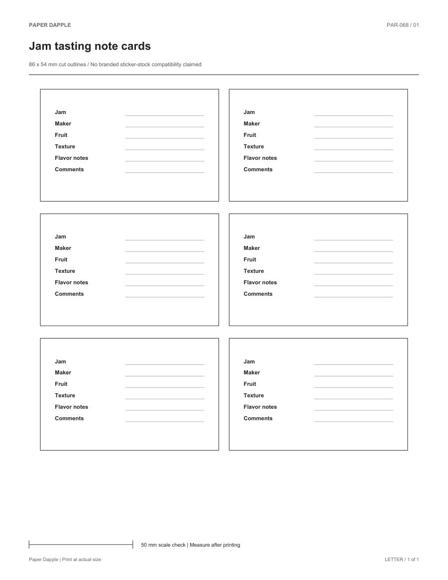 Preview of Jam tasting note cards