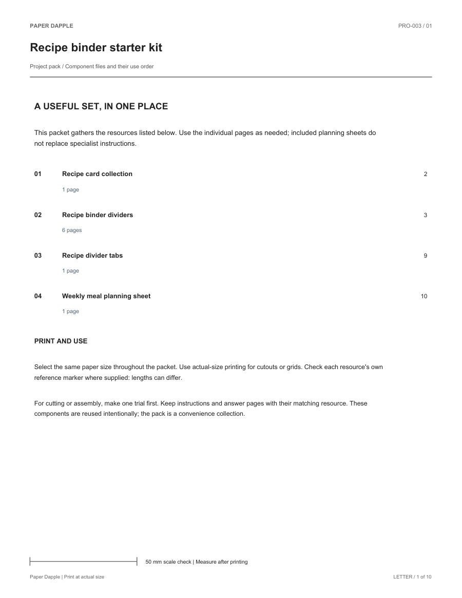 Preview of Recipe binder starter kit