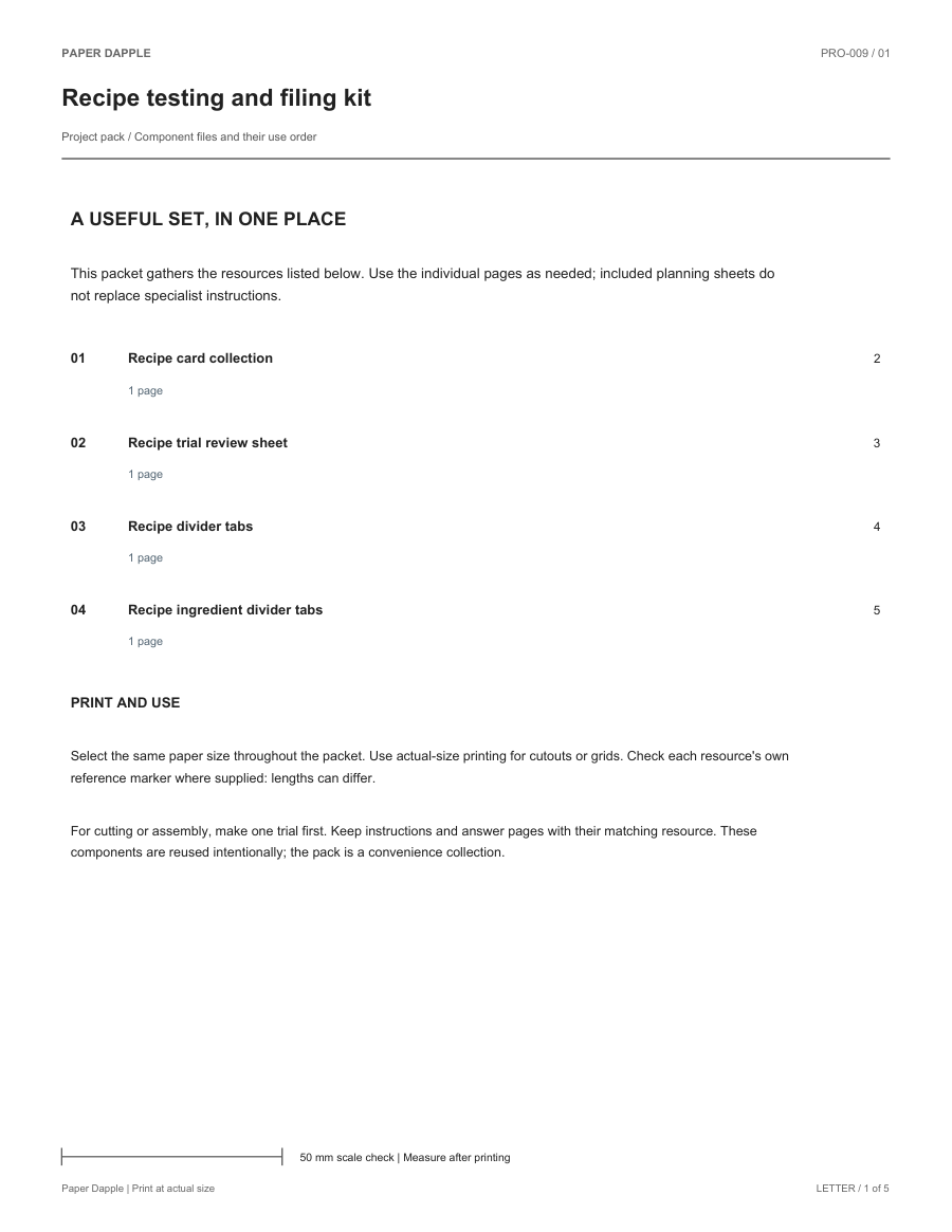 Preview of Recipe testing and filing kit
