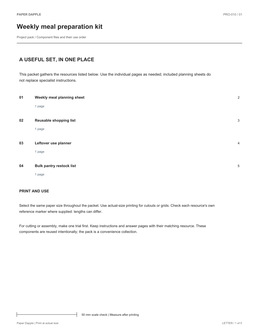 Preview of Weekly meal preparation kit