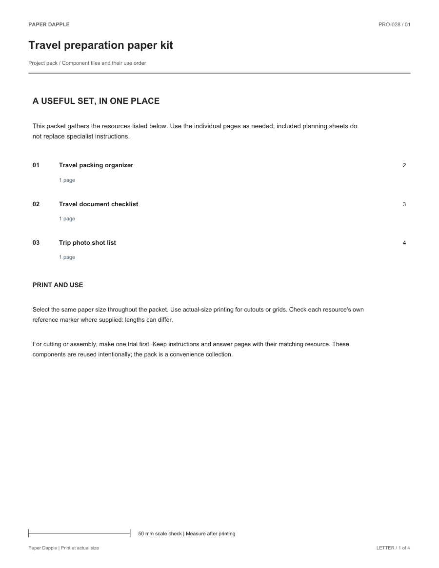 Preview of Travel preparation paper kit