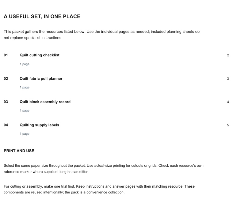 Preview of Quilting project planning kit