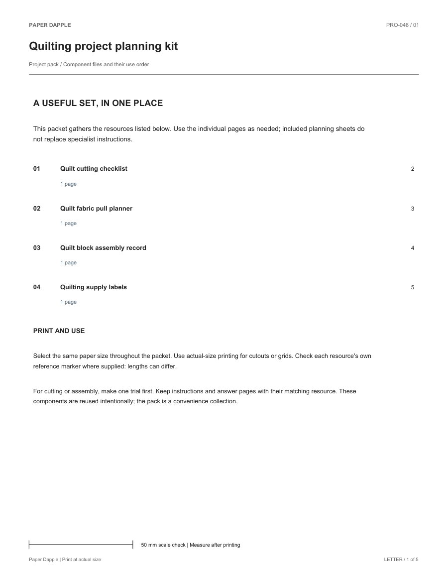 Preview of Quilting project planning kit