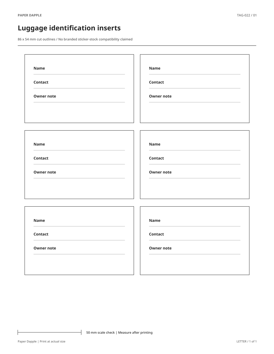 Preview of Luggage identification inserts