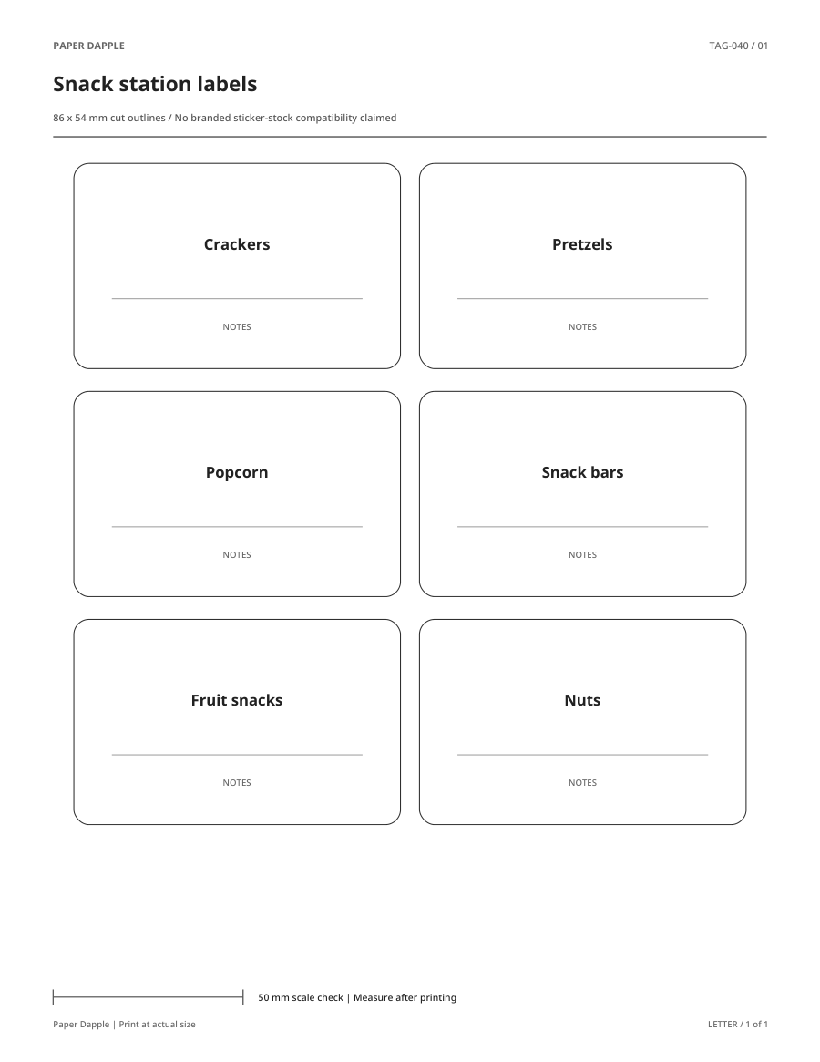 Preview of Snack station labels