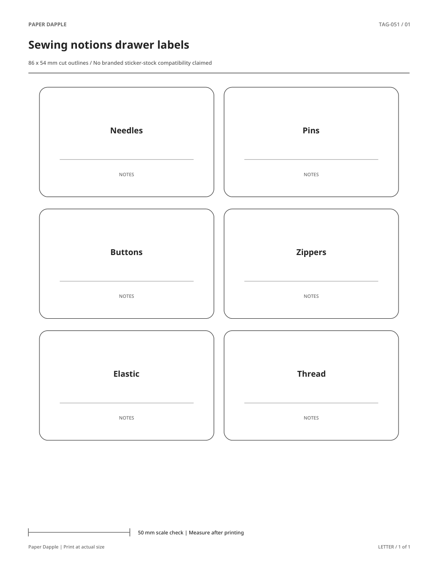 Preview of Sewing notions drawer labels