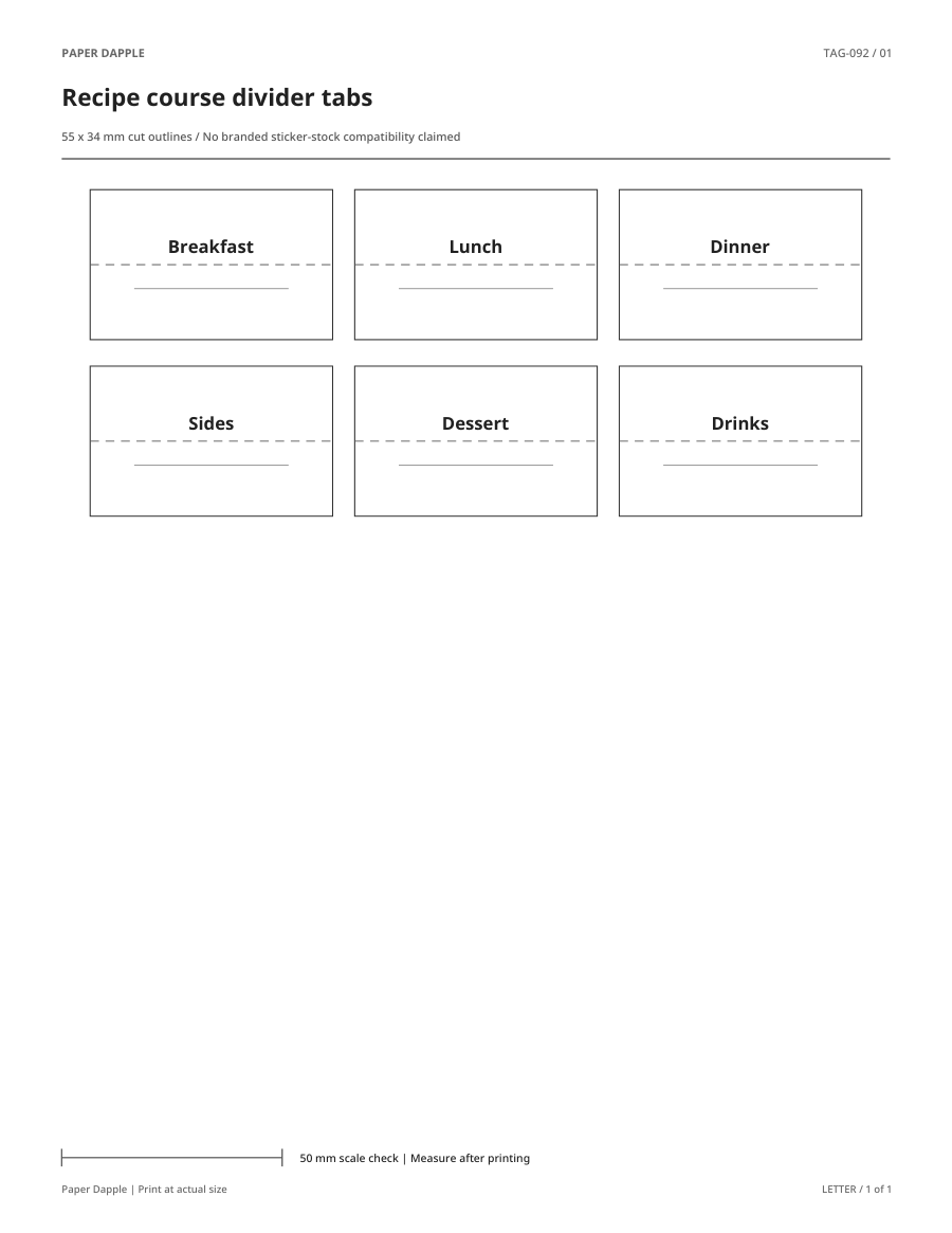 Preview of Recipe course divider tabs