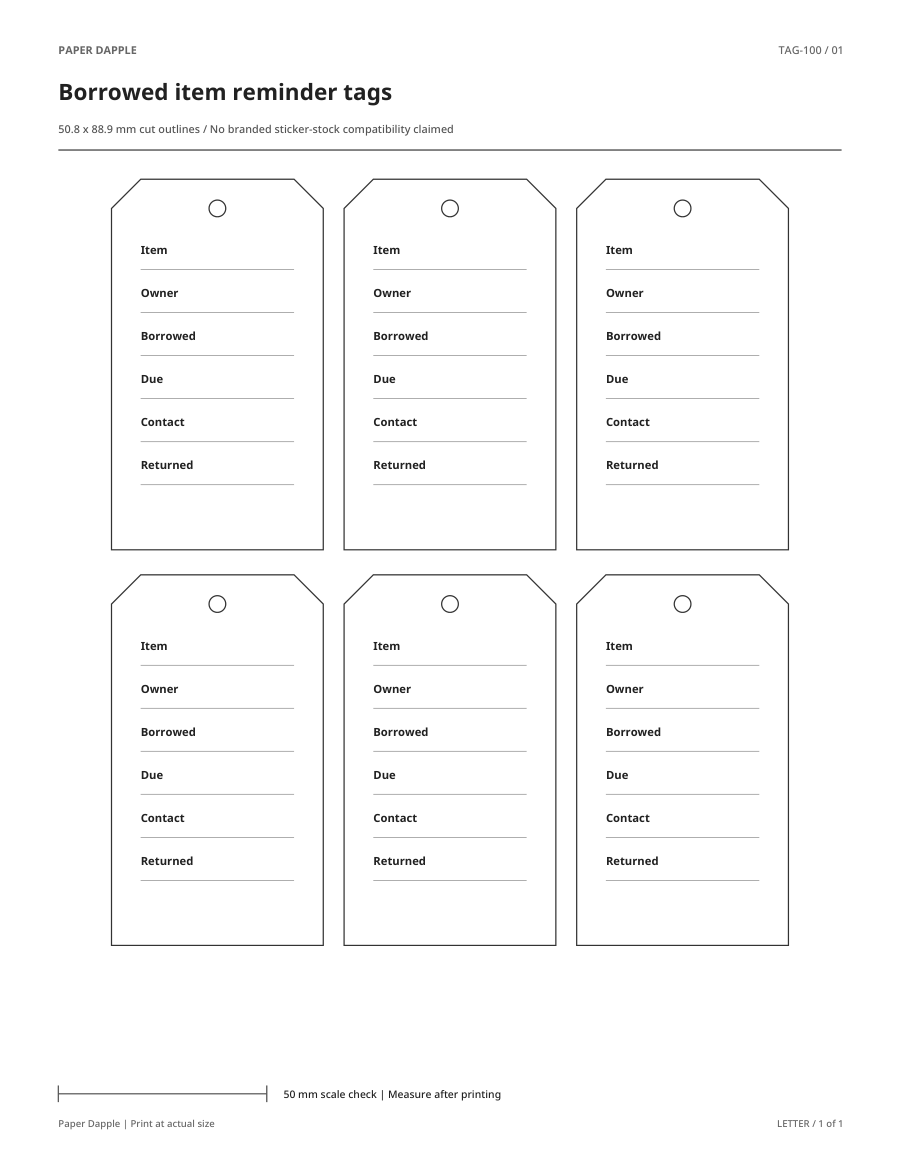 Preview of Borrowed item reminder tags