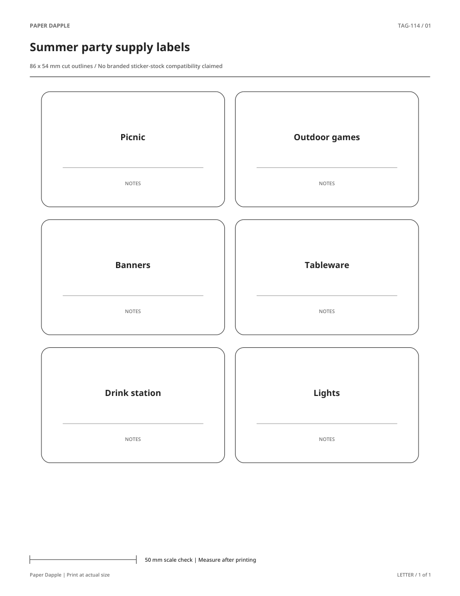 Preview of Summer party supply labels