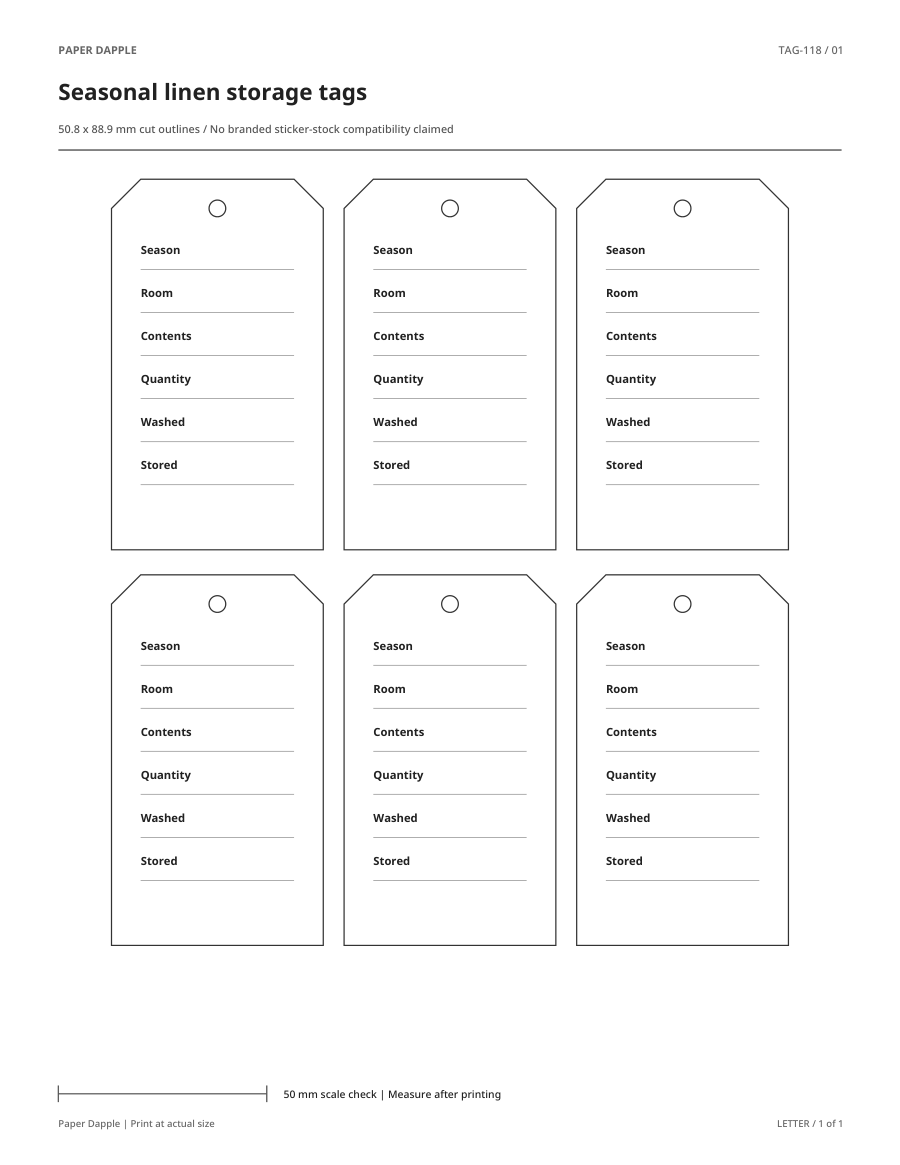Preview of Seasonal linen storage tags