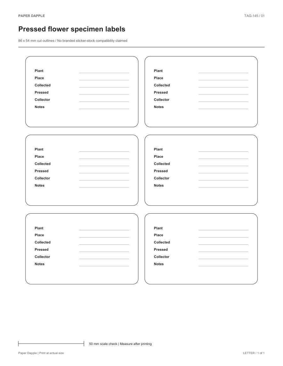 Preview of Pressed flower specimen labels