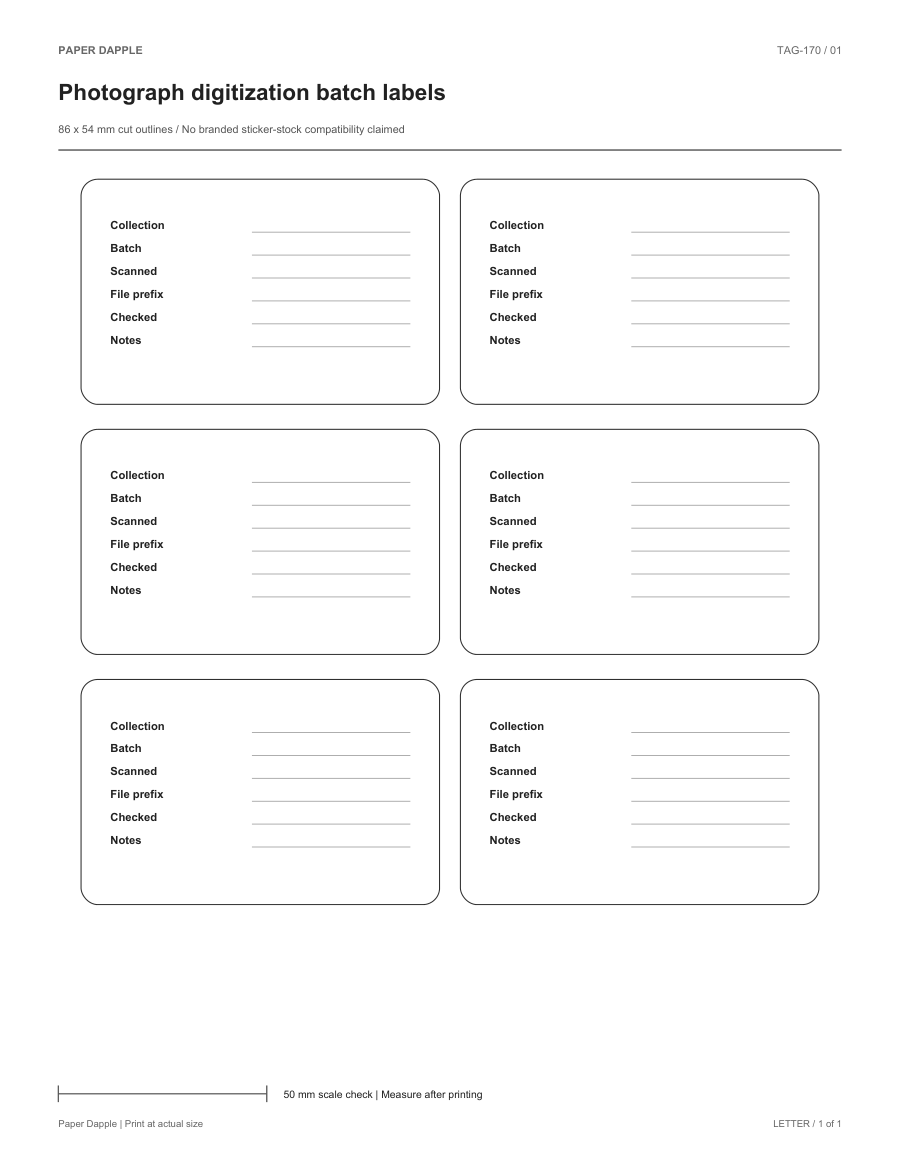Preview of Photograph digitization batch labels