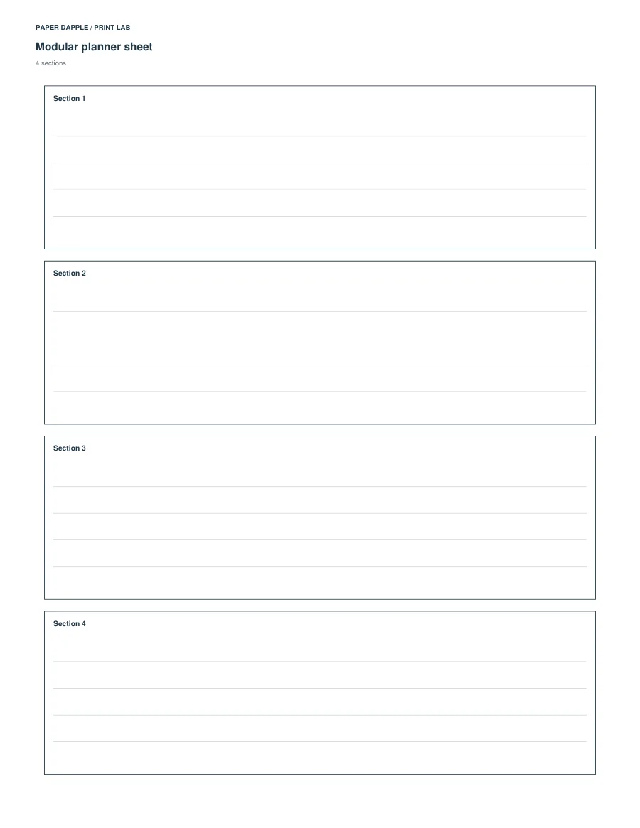 Actual generated Make a sectioned planner sheet example